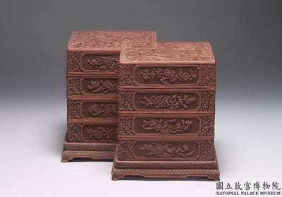 图片[3]-Three-tiered set of red lacquer boxes in the shape of intersecting lozenges with dragon decor,  Qing dynasty (1644-1911)-China Archive